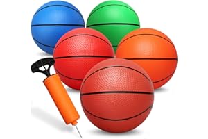 8" Mini Basketball Set, 5 Pack Soft Rubber Balls with Pump Needle for Kids Indoor/Outdoor Pool Beach Play, Hoop Replacements 