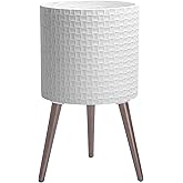 D'vine Dev 14 Inch Modern Geometric Tile Patterned Sleek Planter Pot with Stand, Indoor Outdoor Decorative Plant Holder, Matte White, 88-Z-D-1