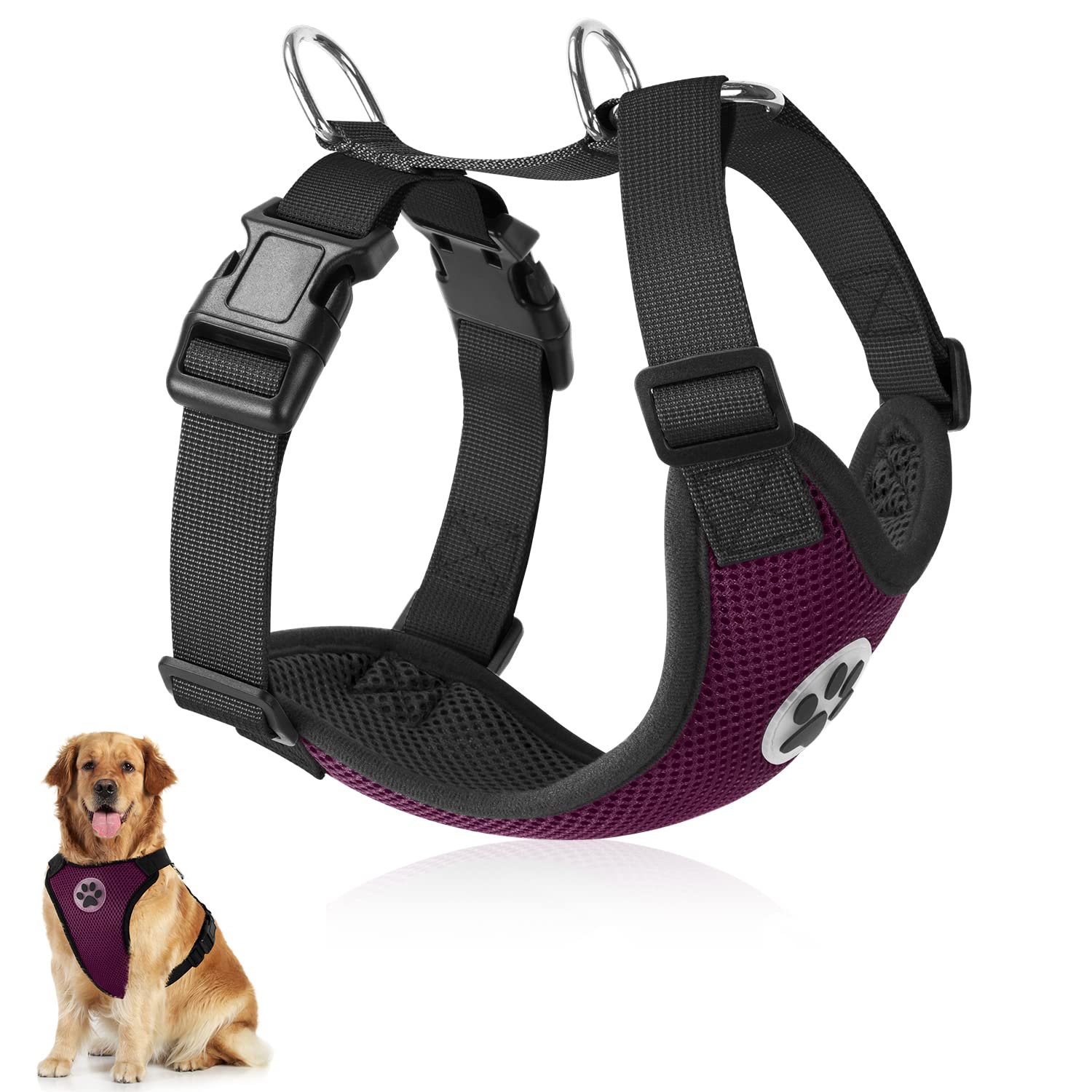 SlowTon Dog Car Vest Harness Multifunction Adjustable Double-Ring Breathable Mesh Fabric Harness for Cat Puppy Road Trip Daily Walks