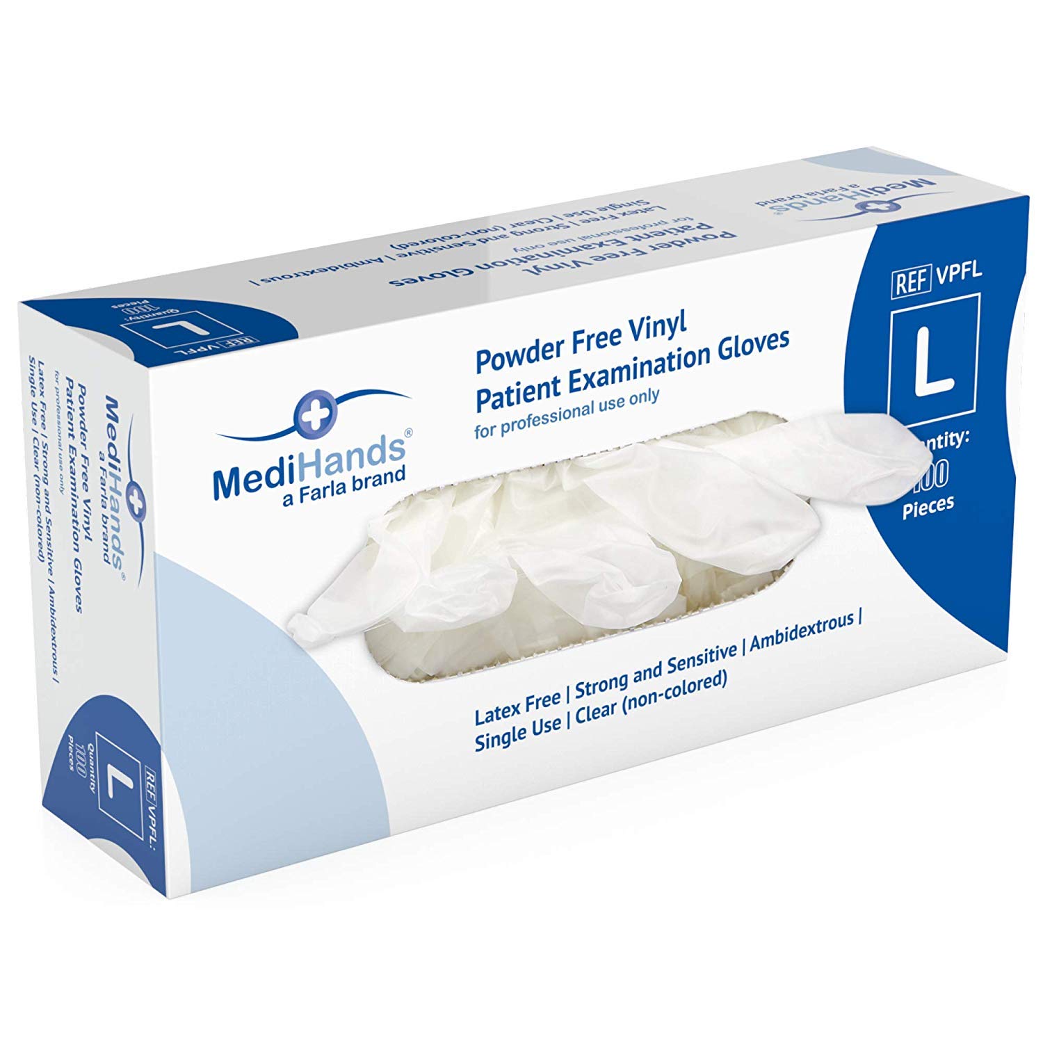 MediHands Clear Vinyl Powder Free Patient Examination Gloves