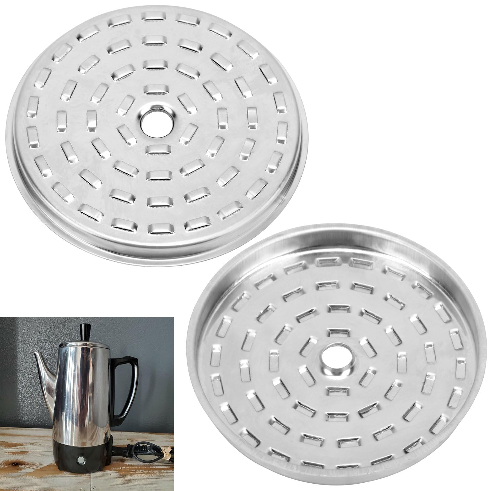 Photo 1 of 2 Pcs 44199 Stainless Steel Percolator Basket Lid Cover Fits for Pr-esto 12-Cup 0281103 0281105 0281104 Coffee Percolator