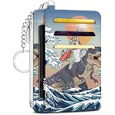 Hllwxrk Dinosaur Cat Credit Card Holder Small Wallet for Women | Slim RFID Wallet Front Pocket with Zipper Coin Pocket, Travel Thin Card Case with ID Window