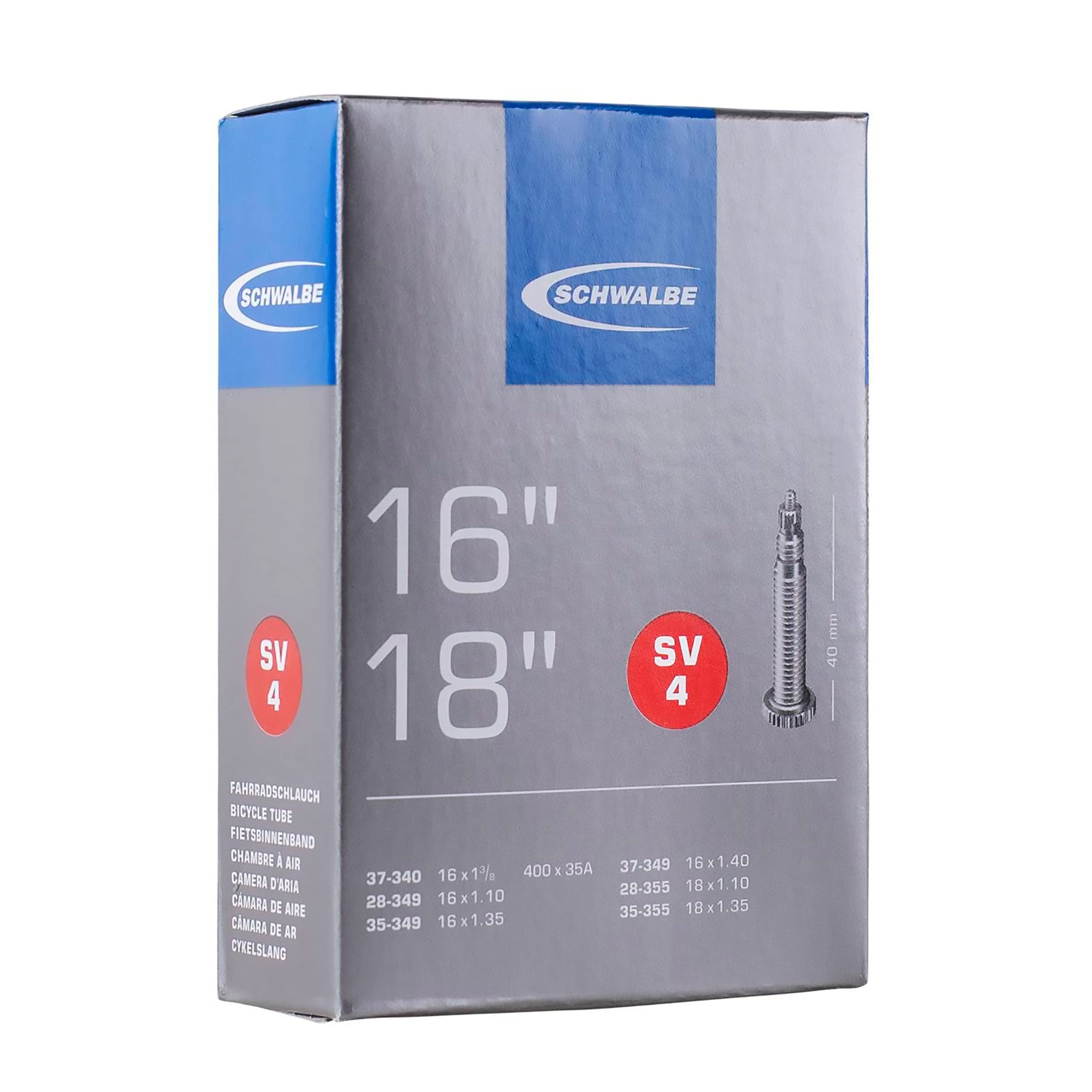 Schwalbe SV4 Tube Presta (450 x 35A) - 16 x 1 1/8-1.35 Inches, Nero, 28/37-340/355 IB 40mm