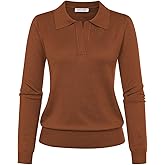 Kate Kasin Women Long Sleeve Polo Sweater V Neck Knitted Tops Casual Ribbed Shirt Loose Pullover Sweater