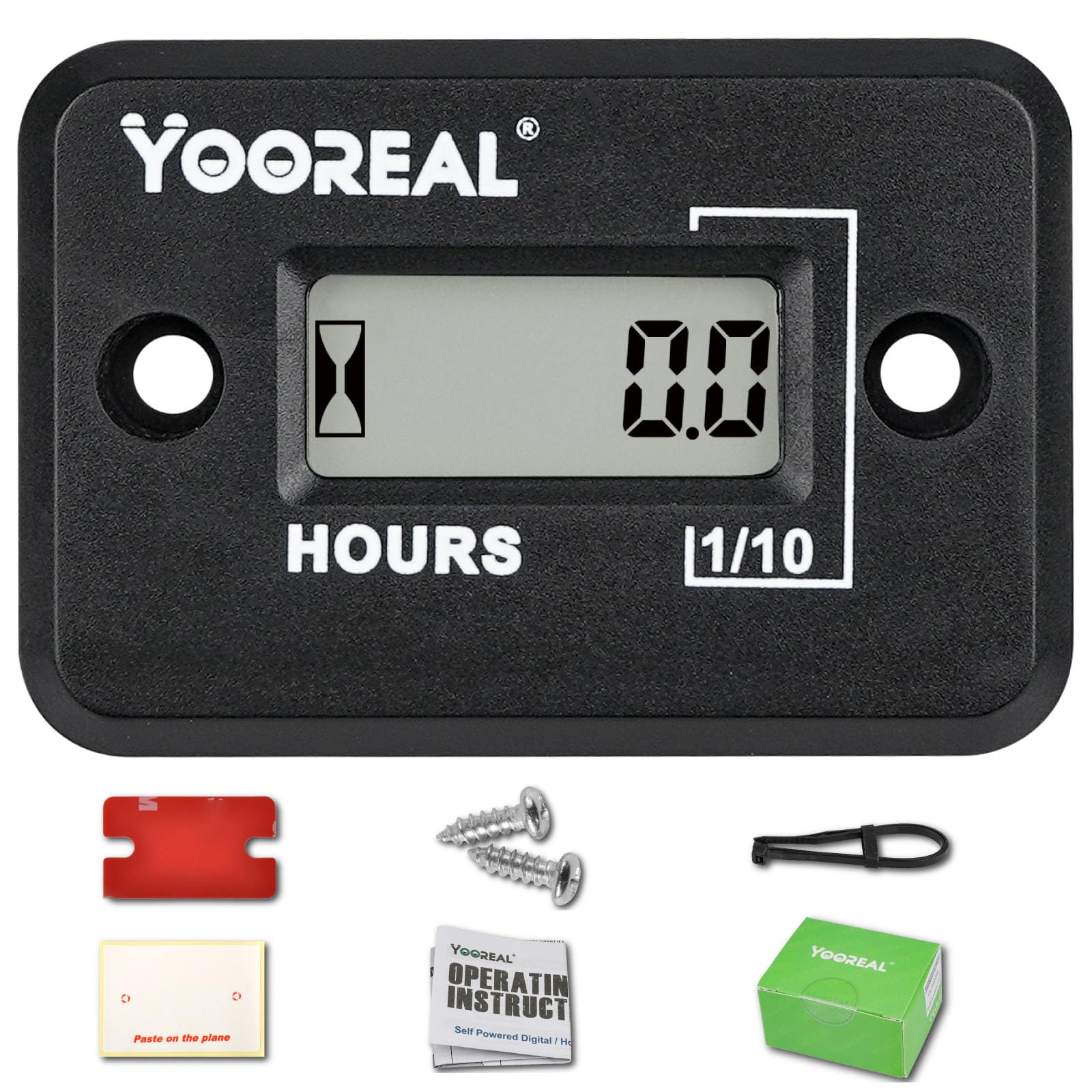 YOOREAL Inductive Digital Hour Meter Waterproof IP68, Works on 2/4 Stroke Various ZTR/Riding Lawn Mower Land Trimmer UTV Brushcutter Tractor ATV(HM006B Black)