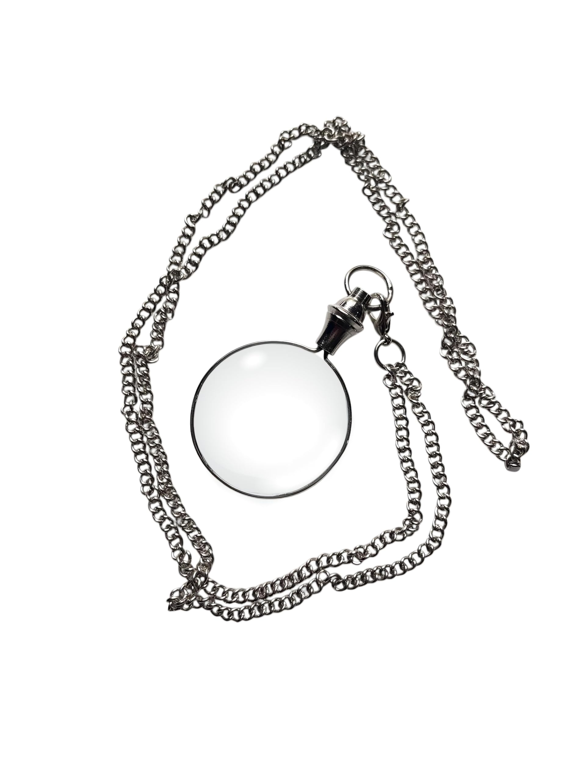 Photo 1 of 10X Magnifiers Glass Pendant,Brass Vintage Style,Chain Necklace with 40mm Diameter,Pocket Portable Magnifying Lens,Loupe Monocle,Reading, Inspection,Collectible,Books,Décor Gift Silver
