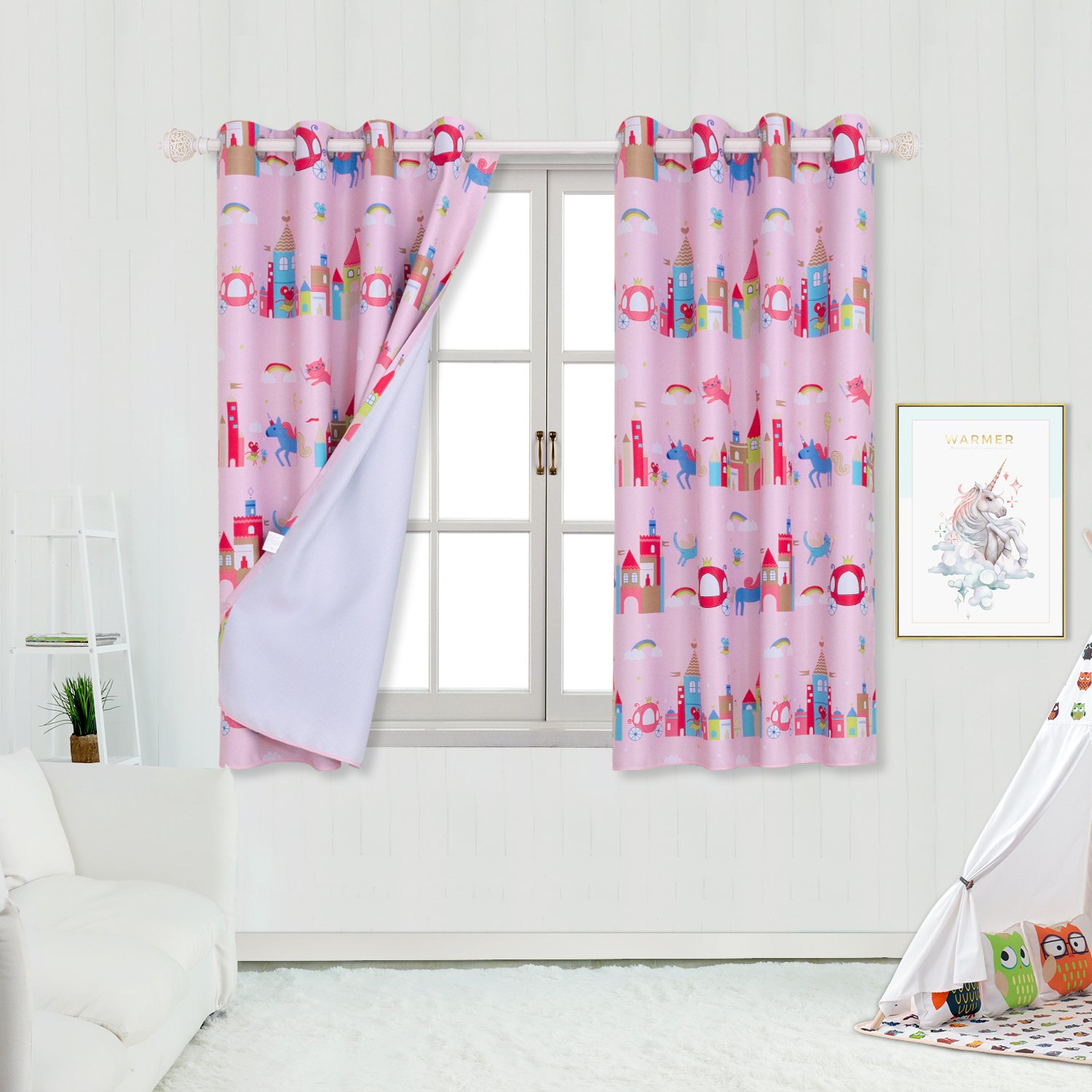 Bgment Kids Blackout Curtains For Bedroom Eyelet Thermal Insulated Room Darkening Cute Castle Unicorn Animal Printed Curtains For Nursery Set Of 2