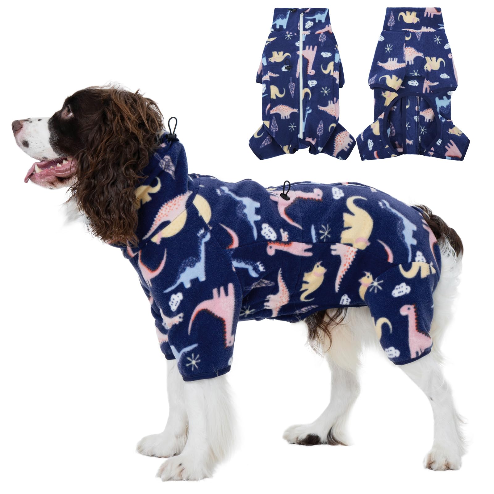 Photo 1 of ROZKITCH Dog Clothes Large Sized Pajamas, Pet Windproof Warm Cold Weather Jacket Vest with Reflective Zipper, Jumpsuit Apparel Outfit Clothes for Medium Dog Dinosaur L
