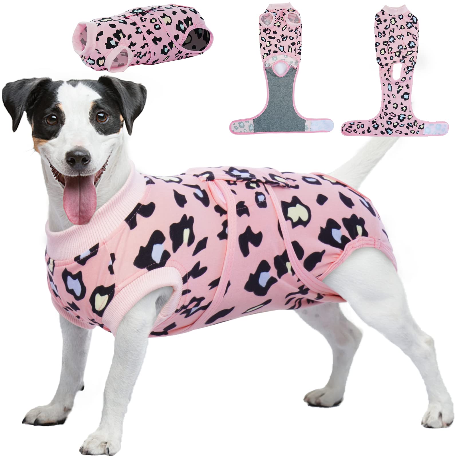 Kuoser Dog Surgery Recovery Suit, Dogs Recovery Suits for Female Spay and Male Neuter, Dog Onesie for After Surgery Post-Op Care, Puppy Post Body Vest Prevent Licking, Leopardpink XS