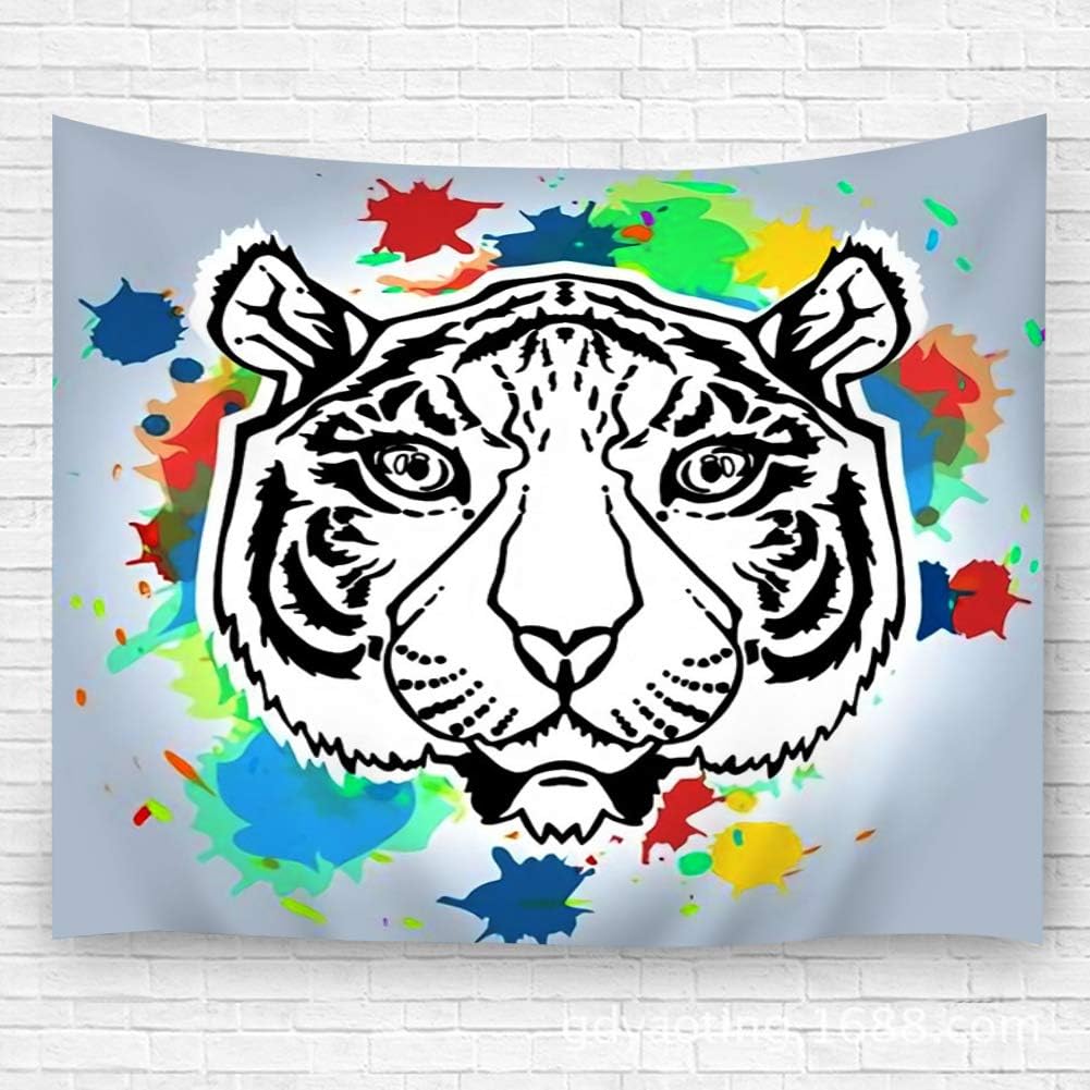 txregxy Hanging Tapestry, Wall Hanging Blanket Tiger Head in Vintage Style with Spots Tattoo Line Bedspread Beach Towels Picnic Mat Home Decor Bed Cover 59.1"(H) X78.7(W)