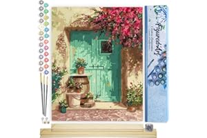 Figured'Art Paint by Numbers Kit for Adults Green Door 40x50 cm - Craft Art Painting Rolled Canvas with DIY wooden frame