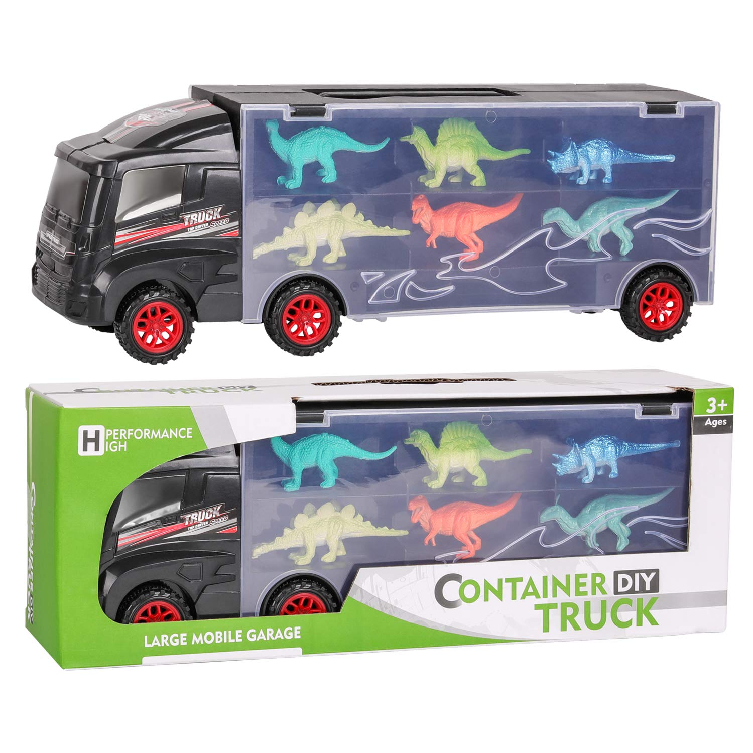 TWFRIC Dinosaur Truck Toy, Dinosaur Car With 12 Mini Plastic Dinosaurs Educational Car Toys for Kids Boys Girls