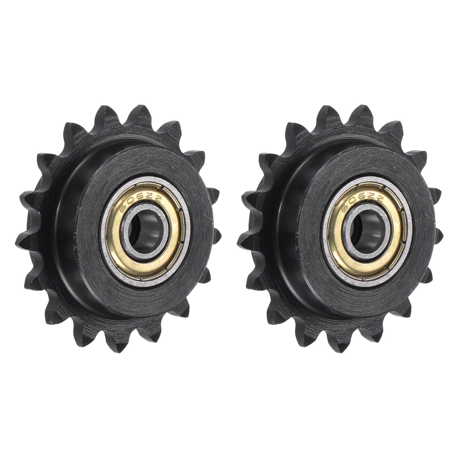 Photo 1 of uxcell #25 Roller Chain Idler Sprocket, 6mm Bore 1/4" Pitch 17 Tooth Sprocket Tensioner, C45 Carbon Steel 25 Roller Chain Sprocket with Bearing for ISO 04C Chain, 2Pcs
