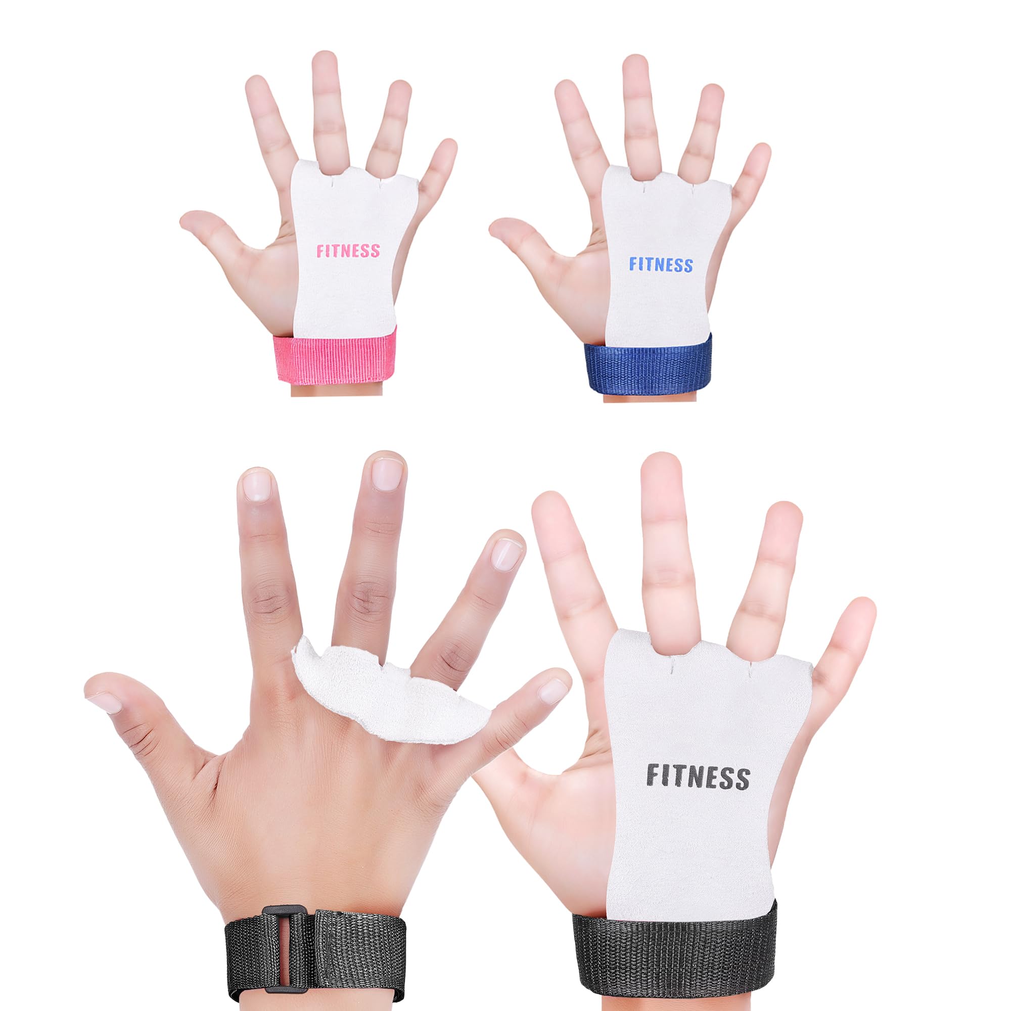 ULTRA FITNESS Gymnastics Grips for Kids & Youth Leather Palm Protector Bar Gloves for Girls & Boys - Junior Gymnastic Equipment for Bars, Pull-ups, Kettlebells Adjustable Wrist Support (Black M)