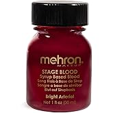 Mehron Makeup Stage Blood - 1 Fl oz BRIGHT ARTERIAL, Fake Blood Makeup | Professional Syrup-based Blood. Washable Fake Blood for Special FX, Theater, Halloween, &amp; Cosplay. Vegan &amp; Made in the USA.
