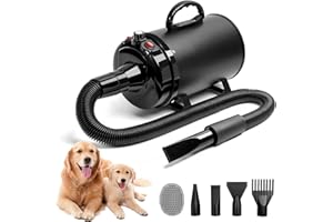 BLANLODY Dog Hair Dryer,5.2HP/ 3800W High Velocity Blow Dryer for Dogs Pet Grooming,Low Noise Speed Temperature Adjustable Pet Grooming Dryer with 4 Nozzles,Black