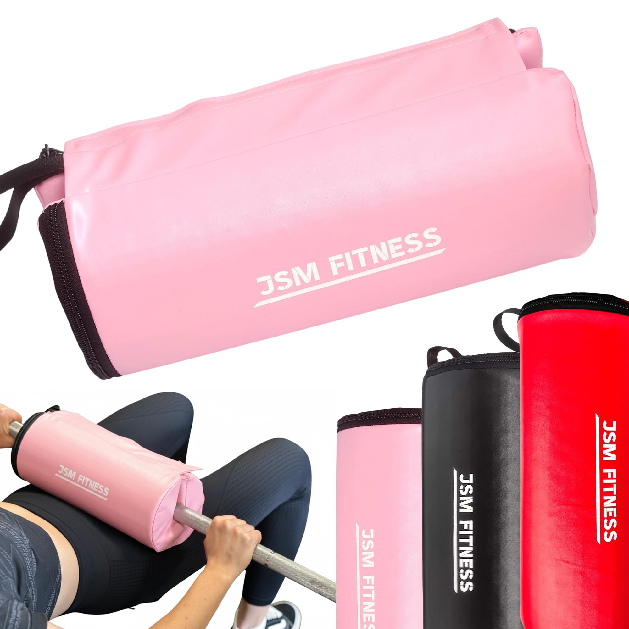 JSM FITNESS Hip Thrust Pad – Extra Thick Barbell Pad for Hip Thrusts & Glute Bridge – Heavy Duty Barbell Foam Pad with Hook-and-Loop Fastening – Gym Bar Pad Protector for Women & Men, Pink Bar Pad