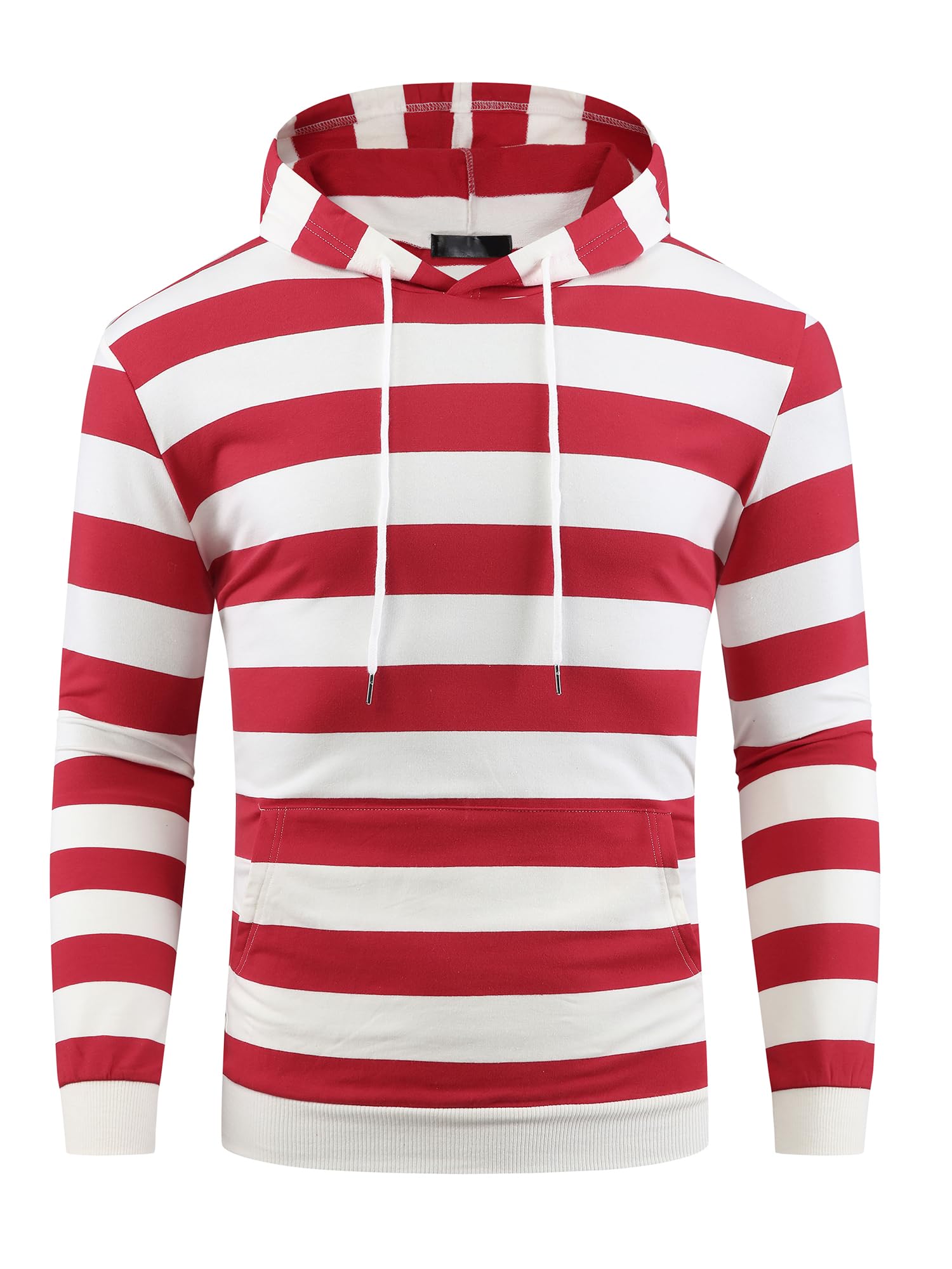 Photo 1 of Lars Amadeus Christmas Red White Striped Sweatshirt for Men's Long Sleeves Drawstring Pullover Hooded Sweatshirts Hoodie Medium Red White