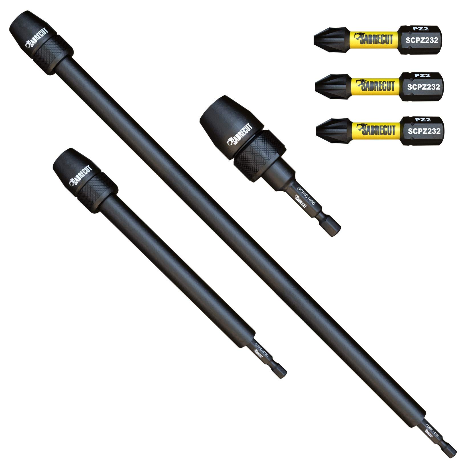6 Piece SabreCut SCRK6 65mm 152mm and 305mm Professional Impact Bit Holders with 3 x 32mm Magnetic PZ2 Screwdriver Impact Bits