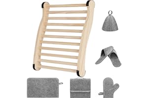 REDANTS Sauna Backrest Infrared, S-Shaped Comfort Design Natural Cedar Wood Non-Toxic Sauna Chair with Back, with Slip-Resistant Pads and Sauna Accessories Five-Piece,Suitable for Any Bucket or Infrared Sauna