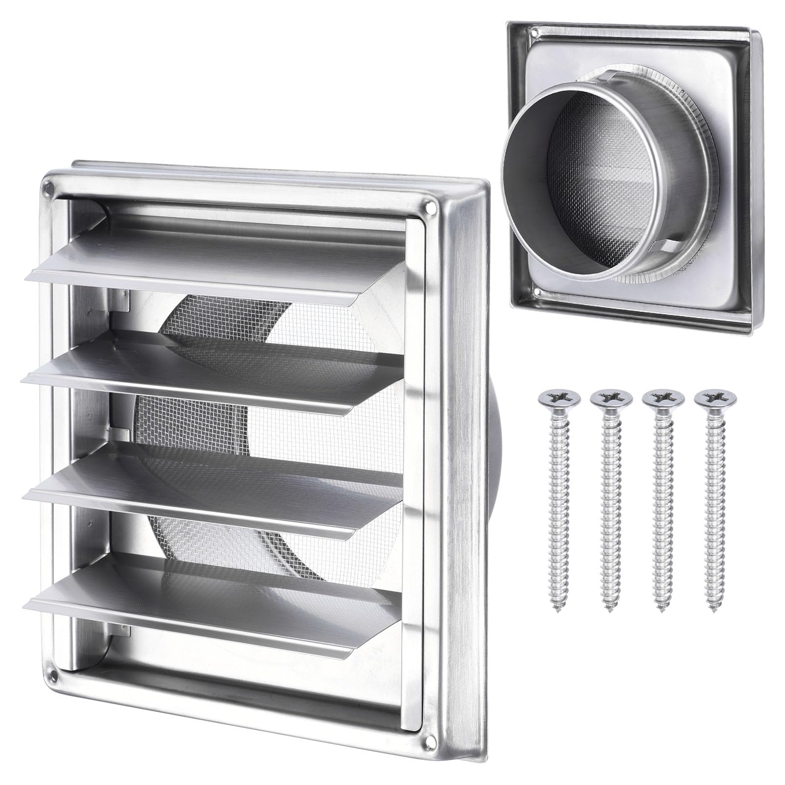 PATIKIL Dryer Vent Cover, 5 Inch, Stainless Steel Exterior Wall Outlet Vent Grille, Louvered with Moving Flap and Screen Mesh, for HVAC Kitchen Bathroom