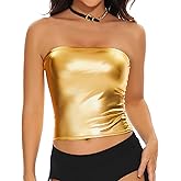 Gatielzana Women's Metallic Crop Tube Top Shiny Strapless Bandeau Bra for Dancing, Raves, Festivals, Costumes