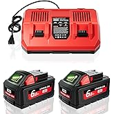 Upgraded 6.0AH Replacement for Milwaukee M18 Battery and Charger kit Compatible with M18 Battery 48-11-1815 48-11-1820 48-11-