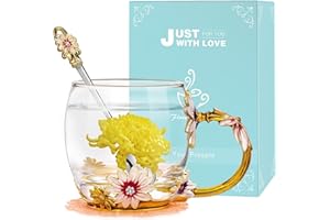 Wisolt Mothers Day Gifts for Women Anniversary Christmas Valentines Ideas Glass Tea Mugs for Women Gifts for Her Mom Grandma Sister Coworker Teacher Friend Glass Coffee Mug with Spoon set