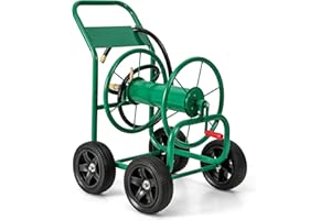 S AFSTAR Garden Hose Reel Cart, Outdoor Water Hose Cart with 4 Large Rubber Wheels, Heavy-Duty Yard Water Planting Holds 330 