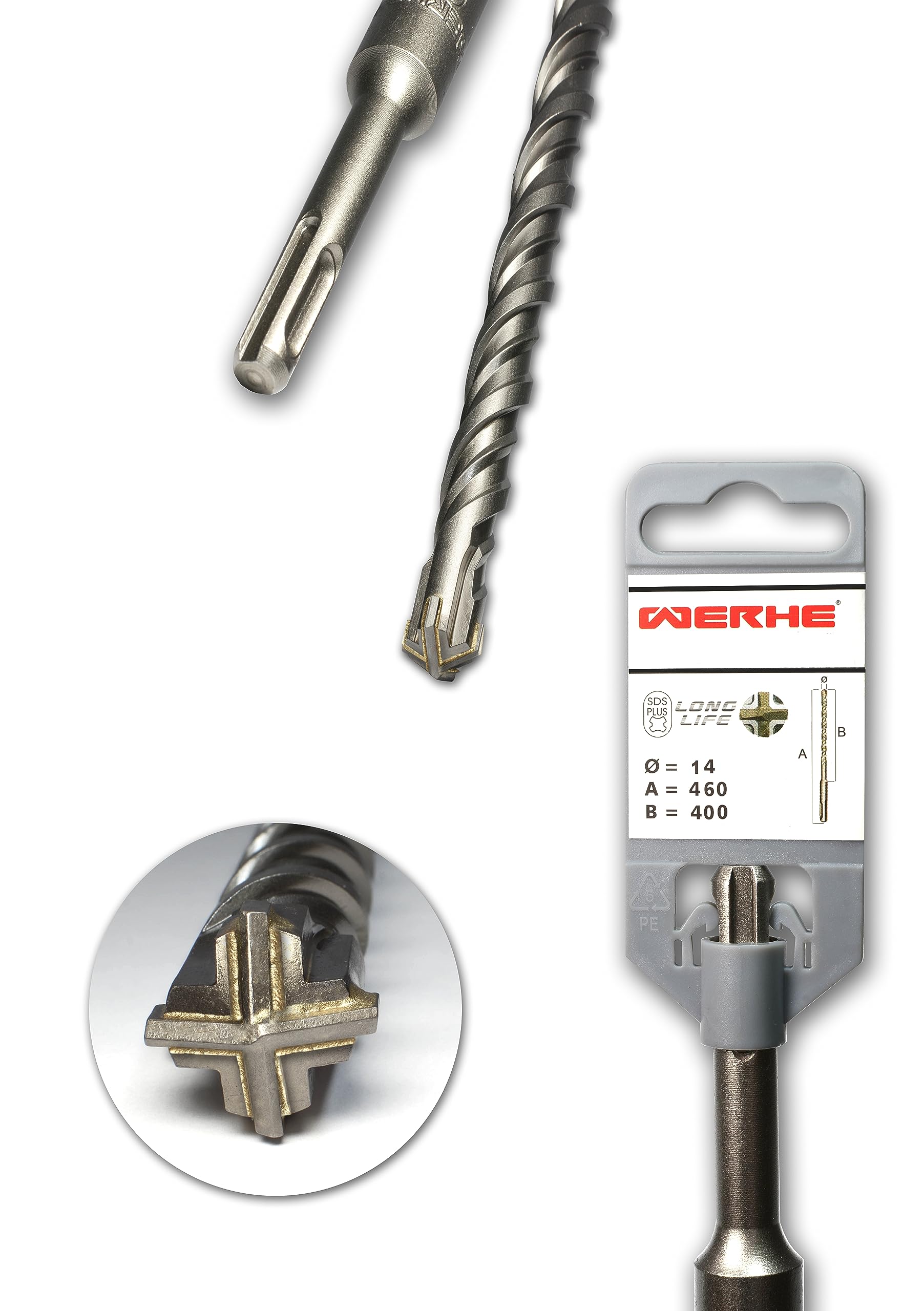 Werkon - Punta per calcestruzzo SDS Plus, 14 x 460 mm