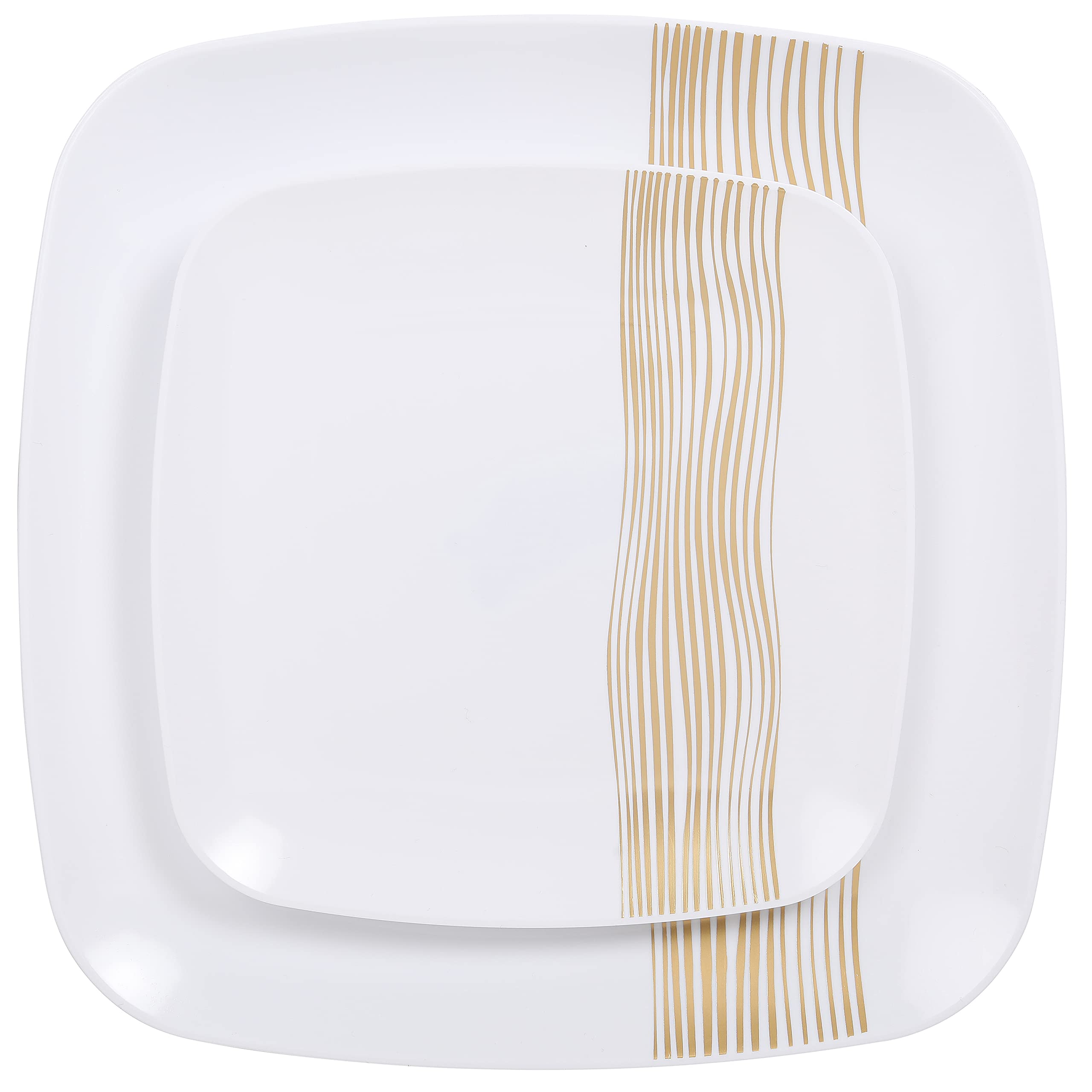 Photo 1 of R-kay Gold Plastic Plates - 40 Pack - 20 Square 10.25'' & 20 Round 7.5'' Disposable Plates - Heavy Duty Plastic Plates for Party & Wedding