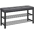 SONGMICS Shoe Bench, Storage Bench, Entryway Bench with Cushion, Shoe Shelf with Seat, Space-Saving, Modern Style, for Living Room, Bedroom, Hallway, Dark Gray and Ink Black ULBS579B33