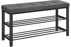 SONGMICS Shoe Bench, Storage Bench, Entryway Bench with Cushion, Shoe Shelf with Seat, Space-Saving, Modern Style, for Living Room, Bedroom, Hallway, Dark Gray and Ink Black ULBS579B33