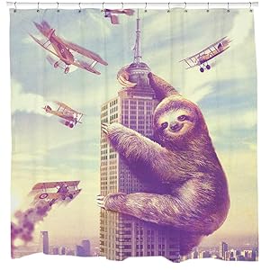 Sharp Shirter Slothzilla Funny Sloth Shower Curtain Set Cool Retro Decor Waterproof Fabric No Linear Needed Hooks Included