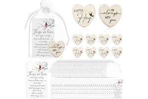 100 Sets Funeral Favors for Guests Bulk, Pocket Hug Wooden Heart Token with Organza Bags and Red Cardinal Greeting Cards Memo