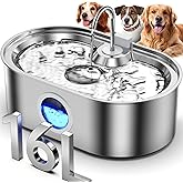 4.2Gal Dog Water Fountain for Large Dogs, 16L Stainless Steel Dog Fountain Water Bowl with Multi-Filtration & Deeper Drinking Tray, Extra Large Pet Water Fountain with Water Window & LED, Ultra-Quiet