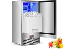 VELIETA Commercial Ice Maker Machine 120 LBS/24H, 60 LBS Cold Preservation Bin for 4-6 H, Freestanding Undercounter Ice Maker Stainless Steel, 40 Ice Trays Built-in Ice Machine for Restaurant Bar Kitchen Cafe