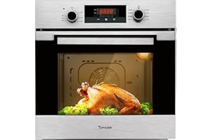 TOPWISH 24" Single Wall Oven, 2.3 Cu.ft. Built-in Electric Wall Oven 9 Cooking Functions, Convection Wall Oven with Sensitive Touch Control, Timer, Stainless Steel Finish, For Kitchen, ETL Certified