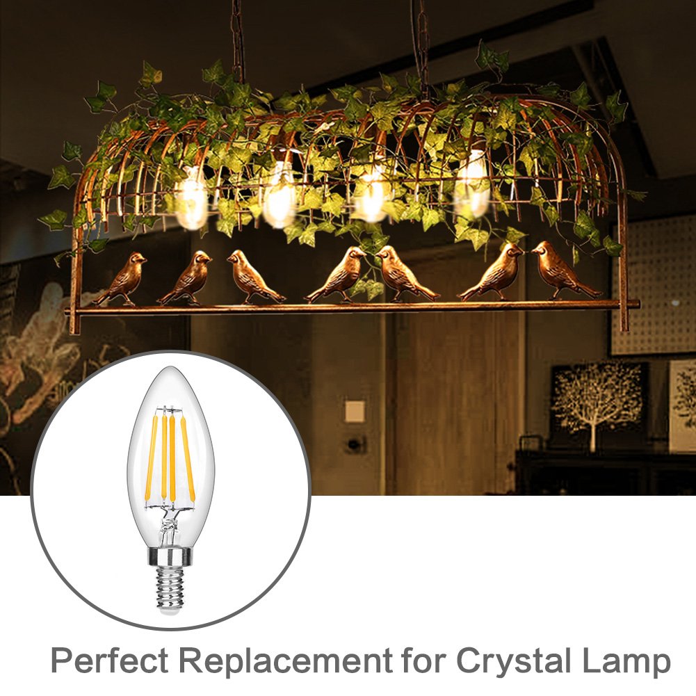 LEDERA Dimmable E12 LED Candelabra Bulb, 4W, 350lm, Candle Light Bulbs, Warm White 2700K, 6-Pack.