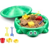 JolliLudo Green Mini Turtle Sandbox Zen Garden 6 x 6 in with Lid 5 Tool | 3D Printed Fidget Stress Relief for Office, Mini Beach Accessories, Novelty Desktop Decor, Compact Sand Tray Kit