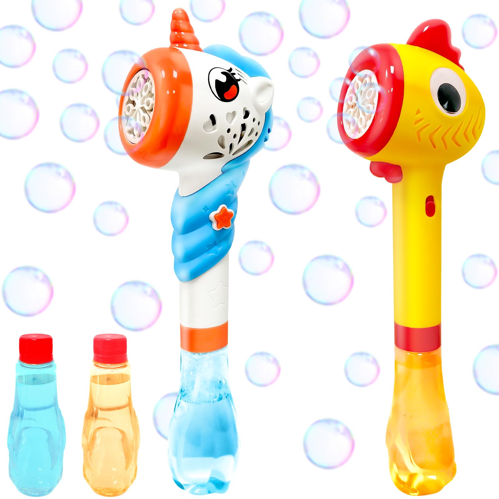 Photo 1 of 2 Pack Lighted Easter Automatic Bubbles Wand Machine Toys for Toddler Kids Girls Gift Easter Basket Stuffers Essential, Unicorn Chicks Bubble Maker Blower with Music for Kids Boys Outdoor Party Favor