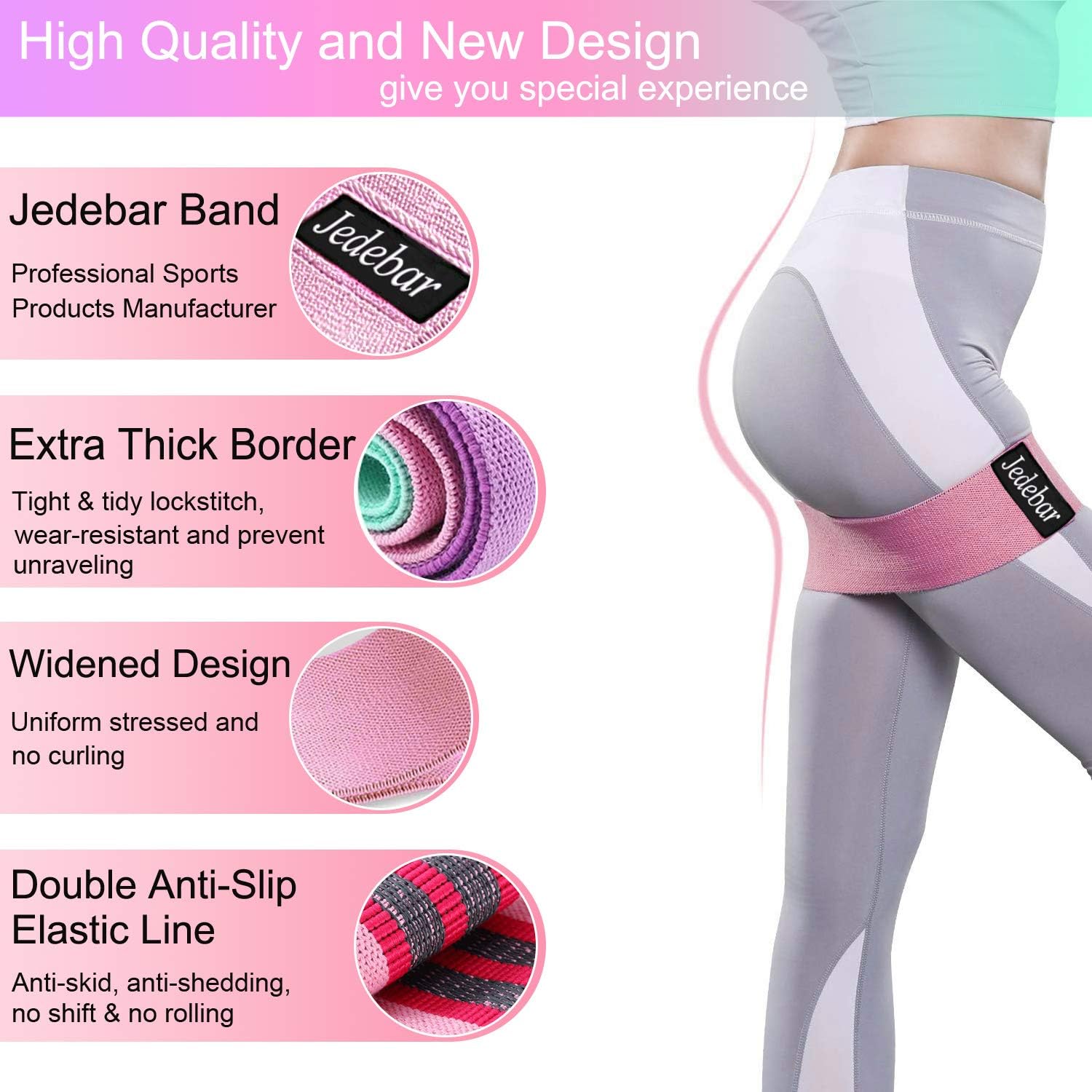 Jedebar Resistance Bands Non-Slip Fabric Booty Bands - Image 4
