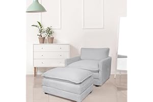 Bumblr Convertible Sectional Couch with Ottoman, Corduroy Single Armchair with Ottoman, Upholstered Couch with Convertible Chaise, Modern Living Room Furniture Set, Gray