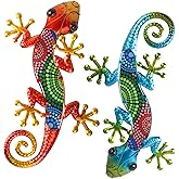 WANFSOWO 3D Metal Gecko Wall Art, Colorful Lizard Wall Decor, Style 1 | Hand-painted metal gecko wall decor with raised details for garden fences, patios, porches, backyards, and indoor rooms.