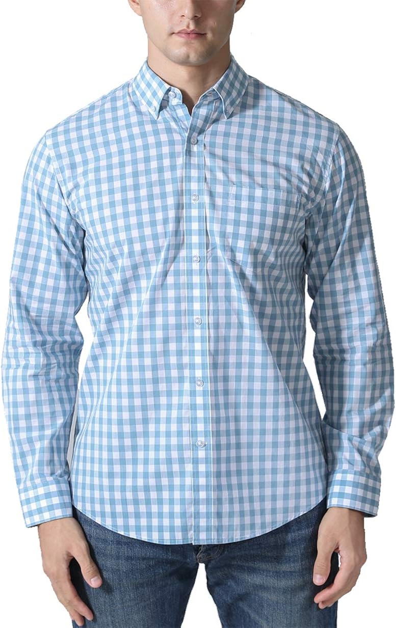 CHIPHELL Men's Regular-Fit Long-Sleeve Plaid Casual Button-Down Poplin Shirt at  Men’s Clothing store