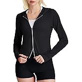 AVGO Women's UPF 50+ Sun Protection Athletic Jacket Zip Up Hoodie Lightweight Long Sleeve Sun Shirt for Outdoor Hiking(Black, XXL)