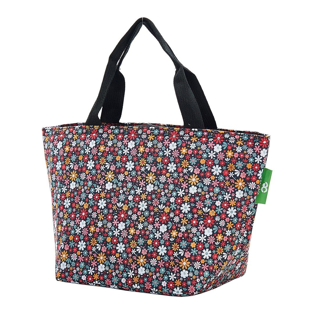 Eco Chic Lightweight Foldable Insulated Lunch Bag Water Resistant Cooler Bag (Ditsy Black)
