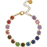 BCBGeneration Multicolored Crystal Bracelet for Women 7"+2", Gold-Tone Sparkly Tennis Bracelet, Valentines Day Gifts for Her