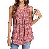 SUNNEGOO Womens Summer Tank Tops Sleeveless Cute Loose Fit Dressy Casual Flowy Blouses Printed Pleated Shirt Trendy Tunic