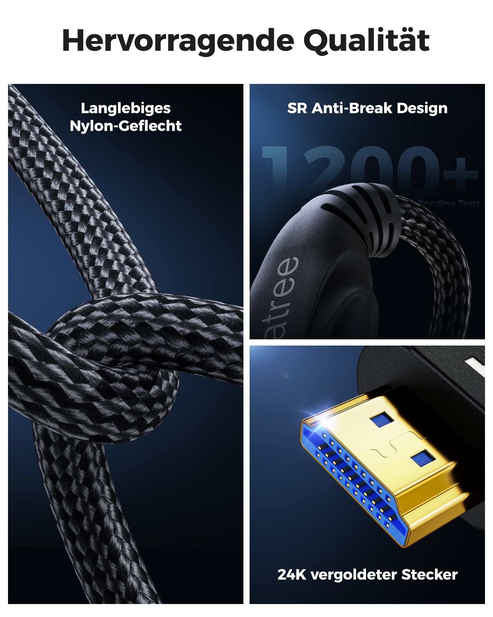 Cratree HDMI Kabel 3 Meter - 8K Zertifiziert Ultra High Speed HDMI Kabel - 48Gbps, 8K 60Hz, 4K 120Hz, Geflochten, eARC, ARC, HDCP 2.2 2.3 - Kompatibel mit PS5, Monitor, UHD TV 3